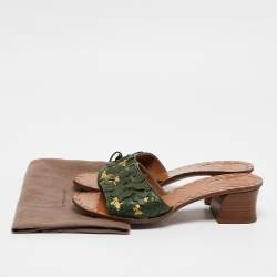 Pre Owned Bottega Veneta Green Intrecciato Leather Butterfly Applique Ravello Sandals Size 38