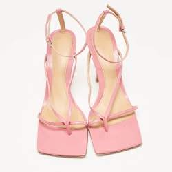 Bottega Veneta Pink Leather Stretch Ankle Strap Sandals Size 40