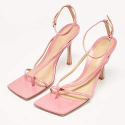 Bottega Veneta Pink Leather Stretch Ankle Strap Sandals Size 40