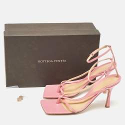 Bottega Veneta Pink Leather Stretch Ankle Strap Sandals Size 40