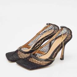 مملوكة مسبقًا Bottega Veneta Black Mesh and Leather Stretch Pumps Size 38