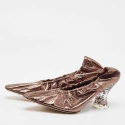 Bottega Veneta Metallic Brown Leather Plexiglass Almond Pumps Size 37