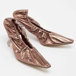 Bottega Veneta Metallic Brown Leather Plexiglass Almond Pumps Size 37