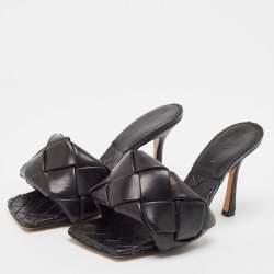 Bottega Veneta Black Intrecciato Leather Lido Slide Sandals Size 37.5