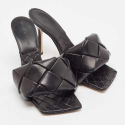 Bottega Veneta Black Intrecciato Leather Lido Slide Sandals Size 37.5