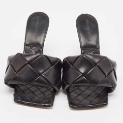 Bottega Veneta Black Intrecciato Leather Lido Slide Sandals Size 37.5