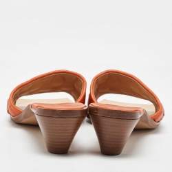 Pre Owned Bottega Veneta Orange Intrecciato Leather Square Toe Slide Sandals Size 39