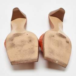Pre Owned Bottega Veneta Orange Intrecciato Leather Square Toe Slide Sandals Size 39