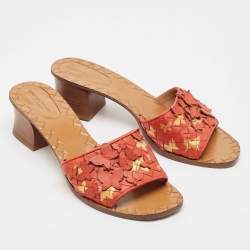 Bottega Veneta Orange Intrecciato Leather Butterfly Applique Ravello Sandals Size 38 