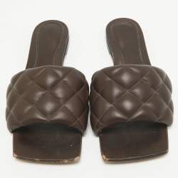 Bottega Veneta Brown Leather Cassette Padded Flat Sandals Size 37
