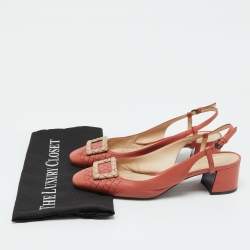 Bottega Veneta Coral Pink Leather Block Heel Slingback Pumps Size 39