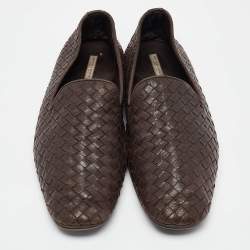 Pre Owned Bottega Veneta Brown Intrecciato Leather Intrecciato Loafers Size 42