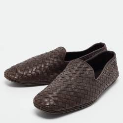 Pre Owned Bottega Veneta Brown Intrecciato Leather Intrecciato Loafers Size 42