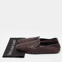 Pre Owned Bottega Veneta Brown Intrecciato Leather Intrecciato Loafers Size 42