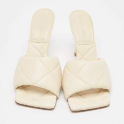 Bottega Veneta Cream Quilted Leather Lido Slide Sandals Size 38.5