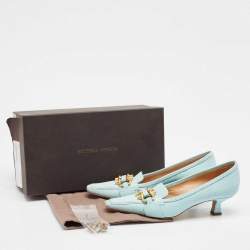Bottega Veneta Blue Lizard Embossed Leather BV Madame Pumps Size 38