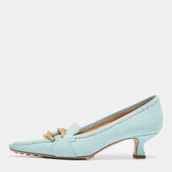 Bottega Veneta Blue Lizard Embossed Leather BV Madame Pumps Size 38