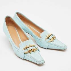 Bottega Veneta Blue Lizard Embossed Leather BV Madame Pumps Size 38
