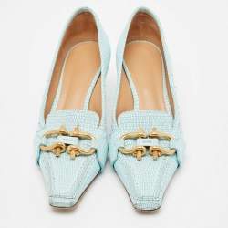 Bottega Veneta Blue Lizard Embossed Leather BV Madame Pumps Size 38