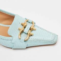 Bottega Veneta Blue Lizard Embossed Leather BV Madame Pumps Size 38