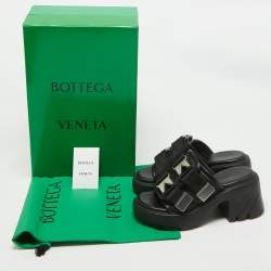 Pre Owned Bottega Veneta Black Leather and Nylon Flash Bomber Slide Sandals Size 38