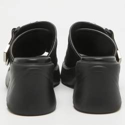 Pre Owned Bottega Veneta Black Leather and Nylon Flash Bomber Slide Sandals Size 38