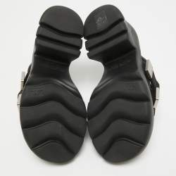 Pre Owned Bottega Veneta Black Leather and Nylon Flash Bomber Slide Sandals Size 38