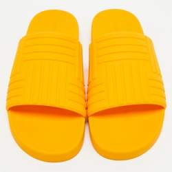Bottega Veneta Orange Rubber Flat Slides Size 37