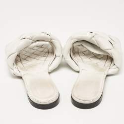 Bottega Veneta White Woven Leather Lido Flat Slides Size 37.5