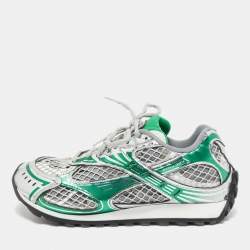 Pre Owned Bottega Veneta Green/Grey Mesh and Leather Orbit Sneakers Size 38