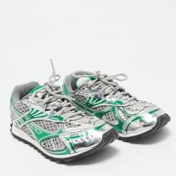 Pre Owned Bottega Veneta Green/Grey Mesh and Leather Orbit Sneakers Size 38
