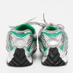 Pre Owned Bottega Veneta Green/Grey Mesh and Leather Orbit Sneakers Size 38