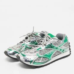 Pre Owned Bottega Veneta Green/Grey Mesh and Leather Orbit Sneakers Size 38