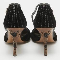 Pre Owned Bottega Veneta Black Leather and Velvet Mary Jane Pumps Size 39