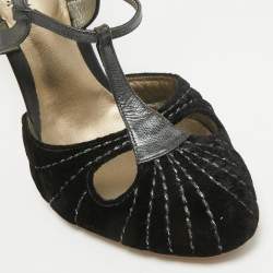 Pre Owned Bottega Veneta Black Leather and Velvet Mary Jane Pumps Size 39