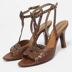 مملوكة مسبقًا Bottega Veneta Brown Leather Ankle Strap Sandals Size 39