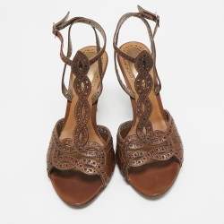 مملوكة مسبقًا Bottega Veneta Brown Leather Ankle Strap Sandals Size 39