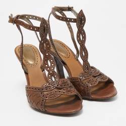 مملوكة مسبقًا Bottega Veneta Brown Leather Ankle Strap Sandals Size 39
