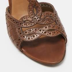 مملوكة مسبقًا Bottega Veneta Brown Leather Ankle Strap Sandals Size 39