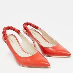 Bottega Veneta Orange Leather Pointed Toe Slingback Pumps Size 39