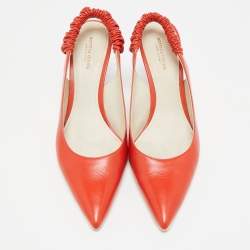 Bottega Veneta Orange Leather Pointed Toe Slingback Pumps Size 39