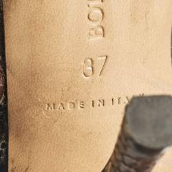 Pre Owned Bottega Veneta Brown Python Embossed Leather Ankle Strap Sandals Size 37