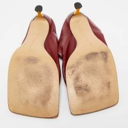Bottega Veneta Burgundy Leather Stretch Square Toe Kitten Heel Mules Size 39