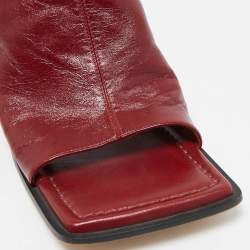 Bottega Veneta Burgundy Leather Stretch Square Toe Kitten Heel Mules Size 39