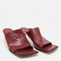 Bottega Veneta Burgundy Leather Stretch Square Toe Kitten Heel Mules Size 39