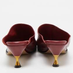 Bottega Veneta Burgundy Leather Stretch Square Toe Kitten Heel Mules Size 39