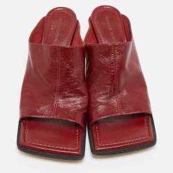 Bottega Veneta Burgundy Leather Stretch Square Toe Kitten Heel Mules Size 39
