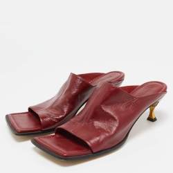 Bottega Veneta Burgundy Leather Stretch Square Toe Kitten Heel Mules Size 39