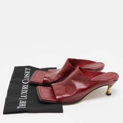 Bottega Veneta Burgundy Leather Stretch Square Toe Kitten Heel Mules Size 39