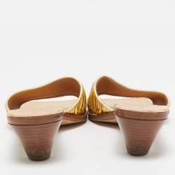 Bottega Veneta Gold Pleated Leather Slide Sandals Size 38.5